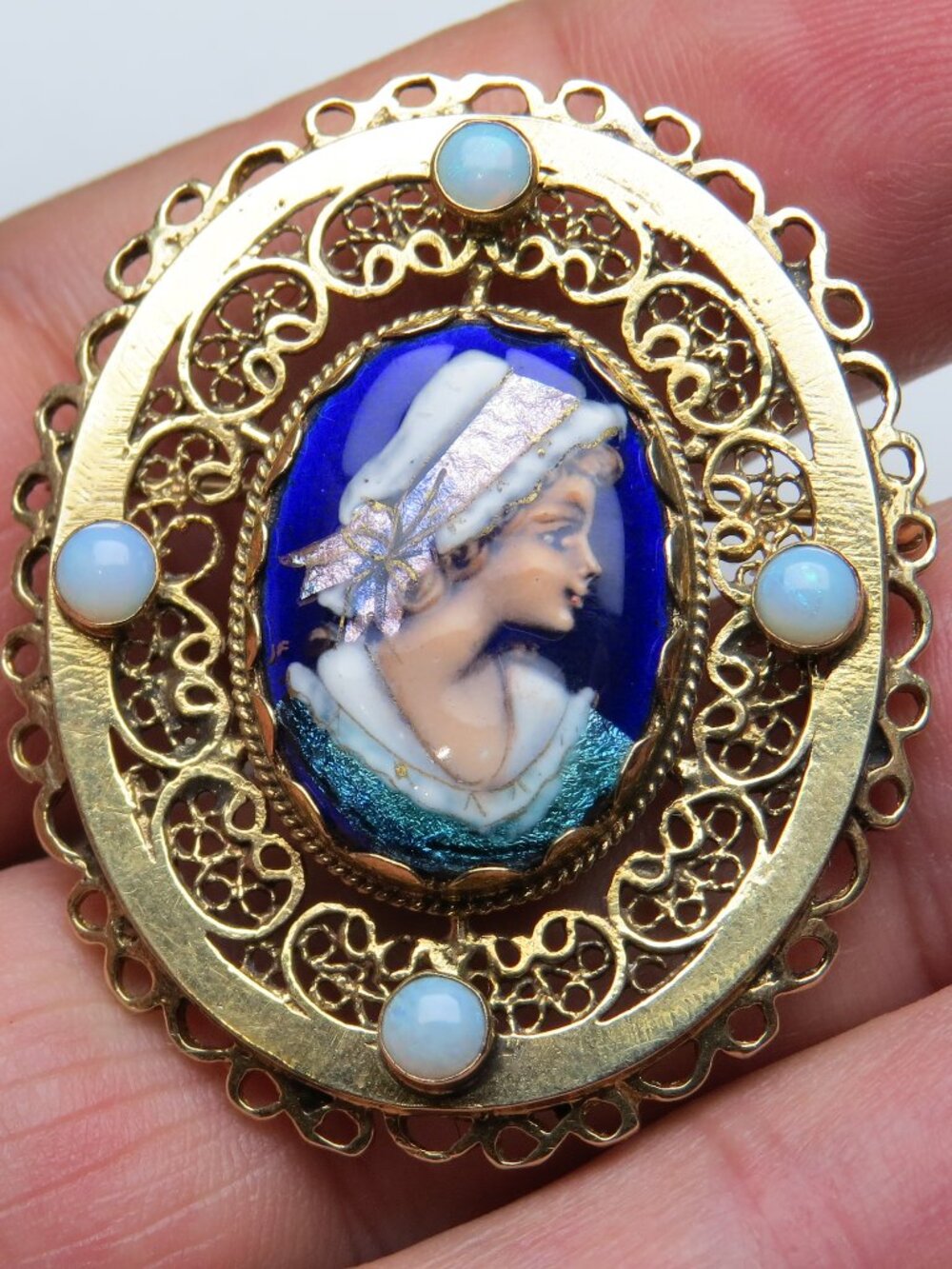 14K Enamel France Brooch & Pendant Vintage